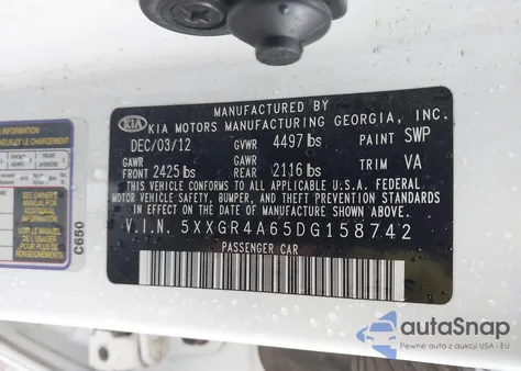 2013 Kia Optima Sx z USA, uszkodzony, nr VIN 5XXGR4A65DG158742